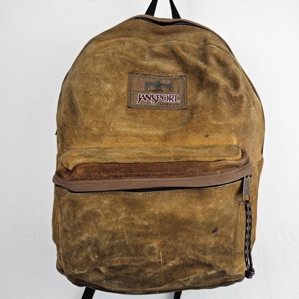 Jansport Adventure: Vintage Leather Backpack brown suede gorpcore